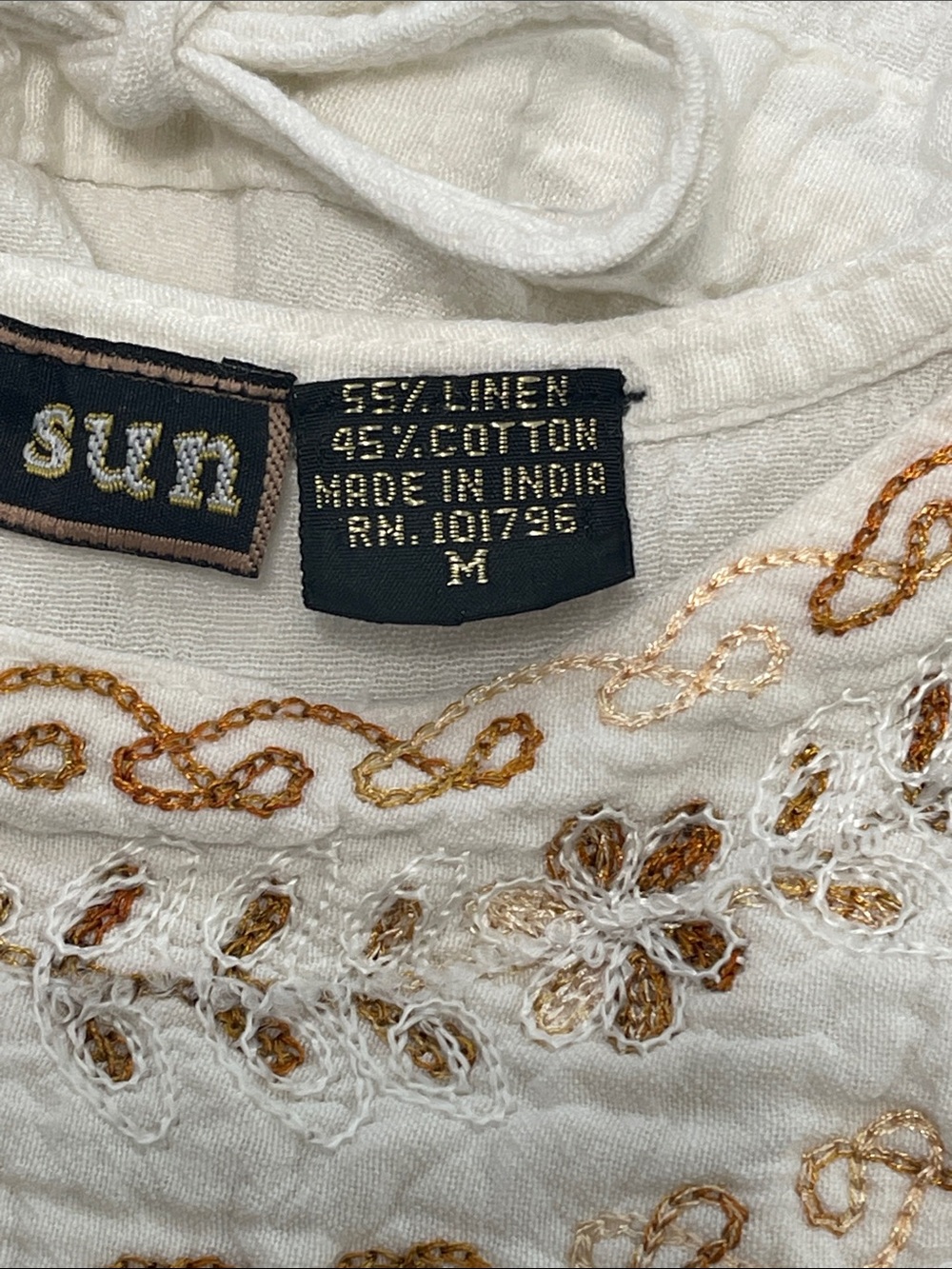 Raya Sun White Crinkle Linen Cotton Boho Embroidered Mini Dress Coverup Size M - Picture 5 of 16